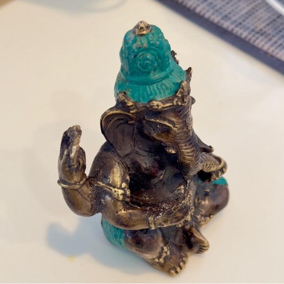 ⚜️Heavy Bronze Buddha Elephant God Ganesha - Turquoise Teal Accents - 5.5” tall! - Picture 8 of 12